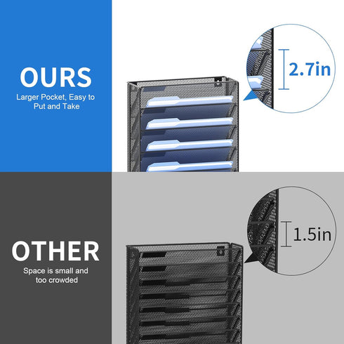 OUTWOLF Hanging Wall File Organizer, 12 Tier Vertical Mount Holder for Office Paper and Documents