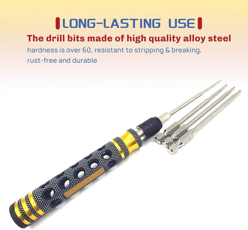 4 in 1 RC Model Repair Tools Kit - 1/4" Drive Hex Driver Bit Set 1.5mm 2.0mm 2.5mm 3.0mm Allen Wrench Keys for Electric