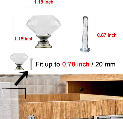 YourGift 12 Pack Diamond Shaped Crystal Glass Drawer Knobs, 30mm Cabinet Pull Handles (Bronze)