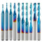10pcs 2-Flute Nano Blue Coat Ball Nose Spiral End Mill, 1/8'' Shank, 0.8mm-2.5mm Cutting Diameter for CNC Router Bits