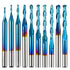 10pcs 2-Flute Nano Blue Coat Ball Nose Spiral End Mill, 1/8'' Shank, 0.8mm-2.5mm Cutting Diameter for CNC Router Bits