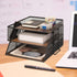 Vintage Wood & Metal Letter Tray - Stackable Desk Organizers for File, Magazines, Mail, with Pen Holder (3 Layer)