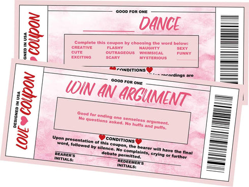 Love Voucher Cards for Him and Her - 18 Unique Watercolor Themed Romantic Gift for Birthdays, Anniversaries,