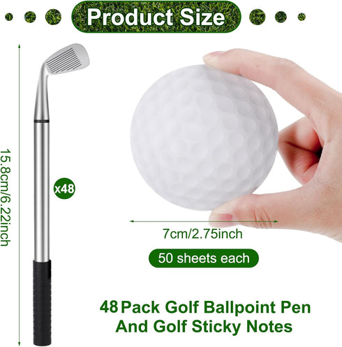 Jspupifip 96 Pcs Golf Party Favors Set with 48 Golf Ballpoint Pens and Sticky Notes