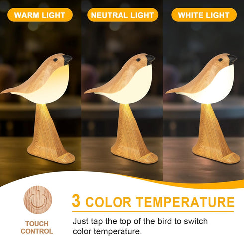 3-Way Dimmable Deogos Cute Bird Table Lamp, Touch Control Bedside Lamp, Brid Night Light, Cordless Small Desk Lamps