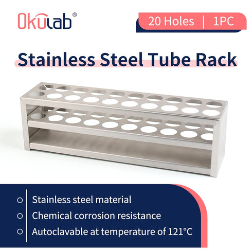 Test Tube Rack, 20 Holes Stainless Steel Test Tube Rack, with Extended Edges Providing Handles, Suitable for Tubes of Dia.=21mm, Round Holes Test Tube Holder, for Classroom, Lab, TTRS20A1
