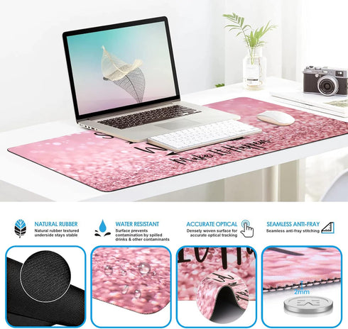 iCasso Large Pink Mouse Pad, 4in1 XXL Desk Mat with Wrist Rest and Coaster Set for Home Office