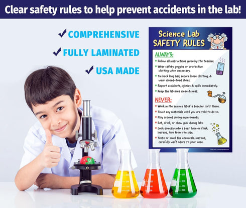 ZOCO - Science Lab Safety Rules Poster (12x18, Laminated) - Kids Science Posters for Middle School, High School - Chemistry, Laboratory Classroom Decor by ZOCO