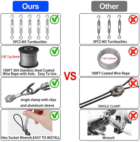 1/8" 304 Cable,M5 Wire Rope,Turnbuckles for Cables Wire, Stainless Steel Turnbuckle Kit,Wire Cable Turnbuckle Tensioner