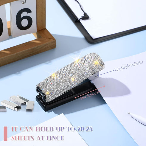Bling Crystal Stapler - Sparkly Diamond Stapler for Desk, Handmade Clay Rhinestone Cute Office Stationery
