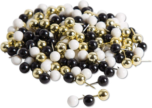 U Brands Sphere Push Pins, 200-Count, Black, White and Gold for Office Supplies and Bulletin Boards
