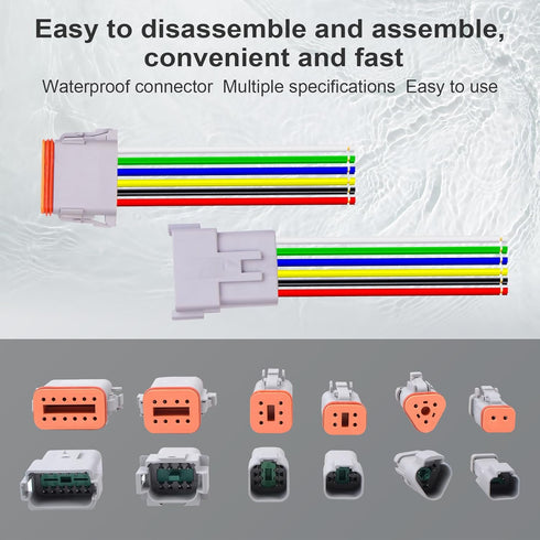 2Pack 8-Pin Waterproof DT Connector, Male and Female Wire Connectors with 16AWG Wires and Heat Shrink Tubes
