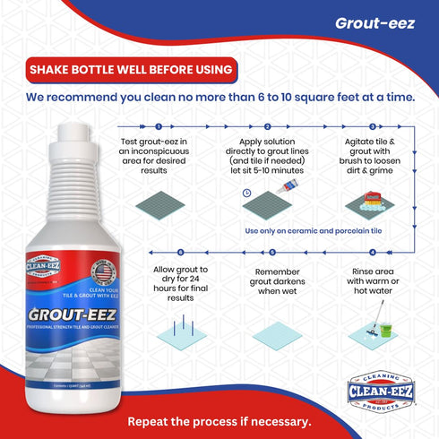 32 oz Clean-eez Grout-eez Tile Cleaner with Handheld Brush Heavy-Duty Stain Remover for Ceramic and Porcelain Surfaces