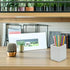 UnionBasic Square Pen Holder, Leather Pencil Cup, Desktop Caddy Stationery Organizer, White by UnionBasic