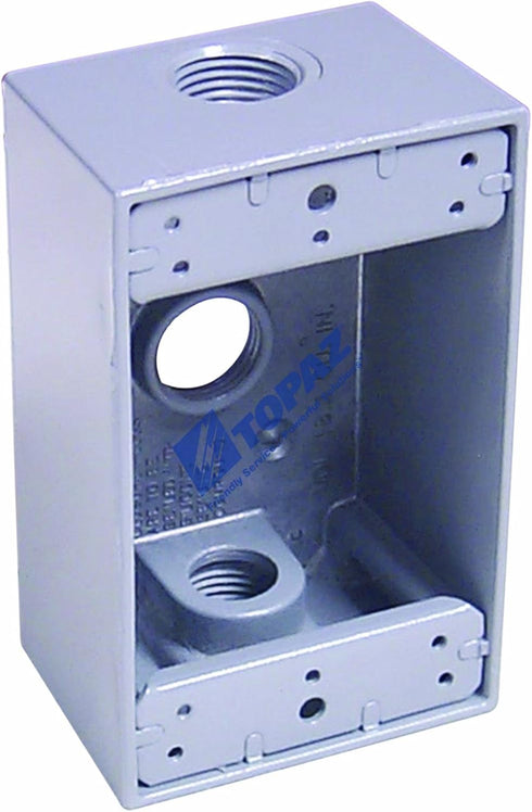 Topaz Electric WB2350 1/2-Inch 3 Hole Weather Proof Box, Grey, Two Gang