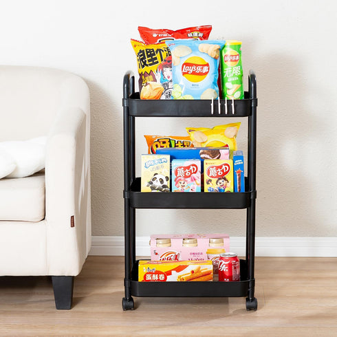 Gagee 3 Tier Rolling Cart with Wheels and Handle,Rolling Storage Cart for Office, Living Room, Laundry