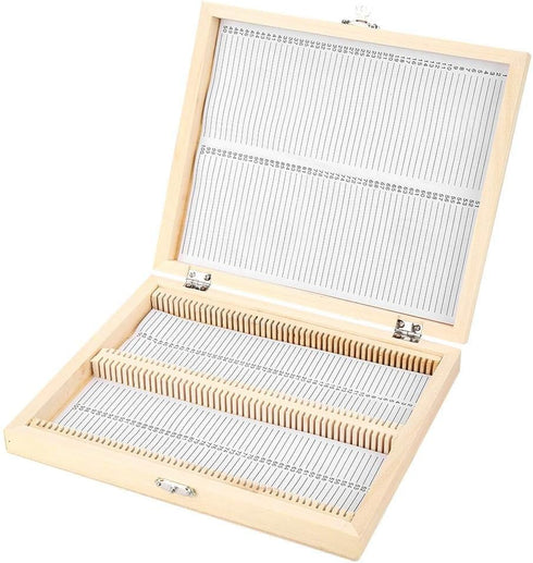 Wooden Box with Lock for Storing Lab Glass Prepared Microscope Slides, 22.8x18.8x3.5cm / 9x7.4x1.4in for Educational Use