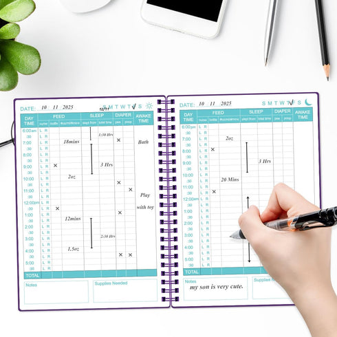 A5 150 Heveboik Baby's Daily Log Book - Baby's Tracking for Newborns, Easy to Fill Pages to Track and Monitor Your