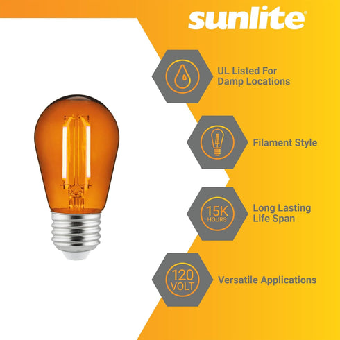 Sunlite 40975 LED S14 String Light Bulb, 2 Watts (25W Equivalent), Medium E26 Base, Transparent, 6 Count
