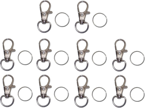 JL Missouri Parts & Misc. 10 Snap Hooks Lanyard Keychain Clips 1 1/4" with 1/2" Split Rings,