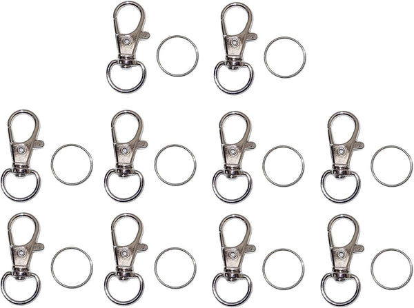 JL Missouri Parts & Misc. 10 Snap Hooks Lanyard Keychain Clips 1 1/4" with 1/2" Split Rings,