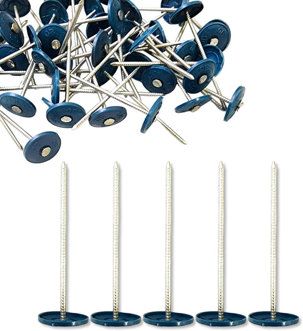 250 Pack - 3 Inch Round Plastic Cap Roofing Nails, Galvanized Tar Paper Nails for House Wrap Fastening (250)