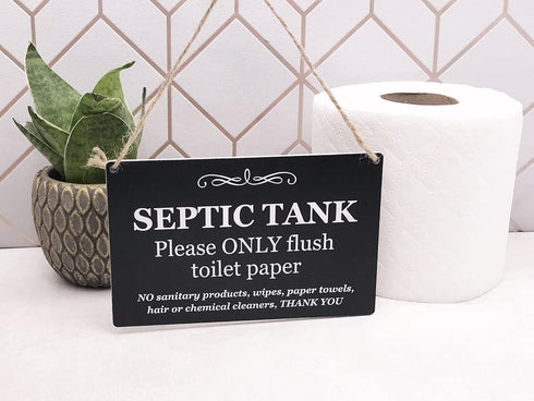 Stylish Black and White SEPTIC TANK Sign | Notice for Toilet | Bathroom | W.C