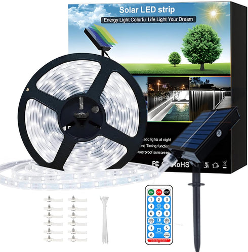 Solar Led Strip Lights Outdoor, 20ft 336LED Solar Rope Lights Self-Adhesive Waterproof,