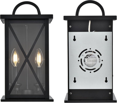 2 Packs 2-Light MELUCEE Outdoor Wall Lantern Exterior Light Fixtures Wall Mount in Black Finish Waterproof Wall Sconce