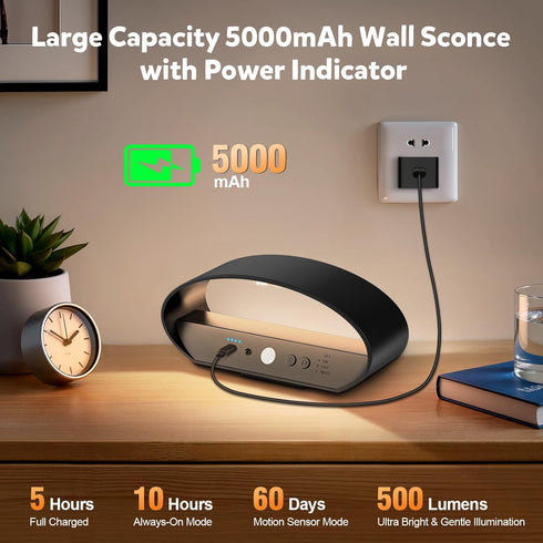 ToyGlee 5000mAh 15 3 Dimmable, Motion Sensor Wall Sconces, Rechargeable Battery Operated Wall Light with Remote