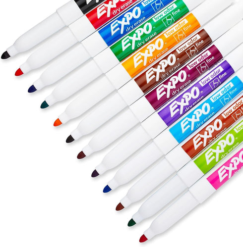 EXPO 86603 Low Odor Dry Erase Marker Fine Point Assorted 12/Set for Office Use