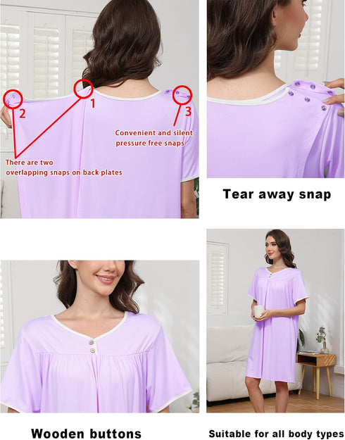 Women's Adaptive Hospital Gowns with Open Back - Soft Cotton, Short Sleeve, Ideal for Post-Surgery