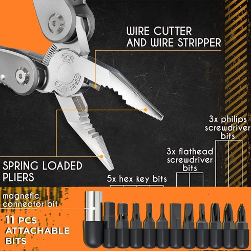 24-in-1 Multitool with Mini Tools, Knife, Pliers, and 11 Bits - All in One Multi Function Gear for Men, Best Multi-tool