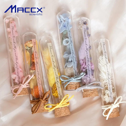 Glass Test Tubes with Cork and Brush, 10ml/Dia.15x100mm, Pack of 50, 3.3 Borosilicate Glass