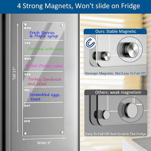 Magnetic Weekly Planner for Fridge Clear Weekly Planner for Fridge Menu Board for Kitchen 6"x17" Weekly Menu Magnet Fridge Menu Board Magnetic Menu for Refrigerator Fridge Calendar (Clear) by OAFORE