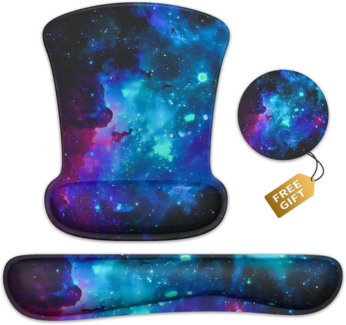 Wrist Rest Support Ergonomic Gel Mouse Pad & Memory Foam Keyboard Set, Non-Slip Rubber Base for Easy Typing and Pain