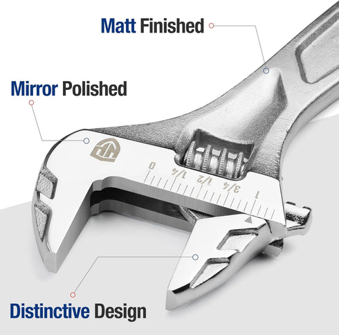 WORKPRO Adjustable Wrench, 8-inch Heavy Duty Spanner with Inch/Metric Scale, Chrome Plated Cr-V Steel