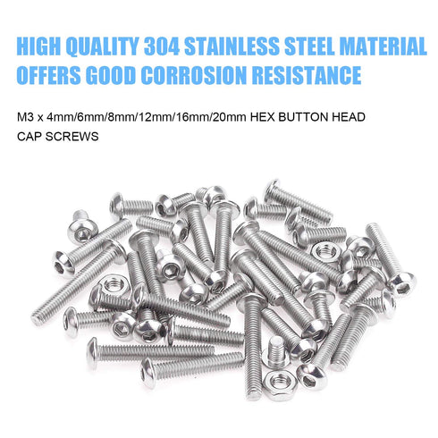 DYWISHKEY 360 Pieces M3 Stainless Steel 304 Hex Button Head Cap Bolts Screws and Nuts Kit