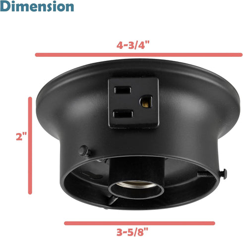 Aspen Creative 22103-01-1, 3-5/8" 4-3/4" 2" Flush Mount Ceiling Fixture Shade Holder Kit with Outlet in Matte Black