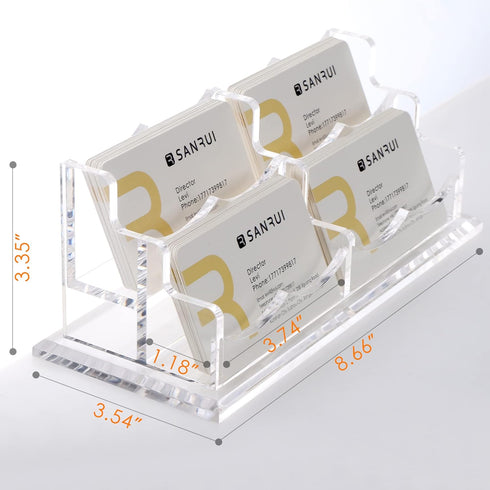SANRUI Clear Horizontal Business Card Holder Stand - Acrylic Desktop Display Organizer for 240 Cards, 2 Tier 4 Pocket