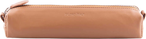 Leather Zippered Fountain Ballpoint Rollerball Pens and Pencils Case Holder Genuine Full Grain Soft Nappa Leather Tan