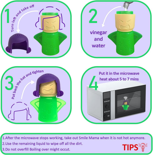 PARFINER Microwave Cleaner Angry Mama Easy Steam Cleans with Vinegar and Water for Home and Kitchens