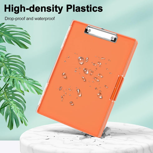 Clipboard with Storage, 8.5x11" Clip Boards with 2 Storage Cases, Heavy Duty Plastic, Folio & Side-Opening, Orange