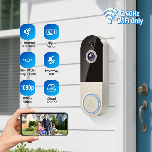 NexoSora 1080p 2-Way 2.4Ghz Wireless Doorbell Camera with Receiver, AI Human Detection, Audio, Night Vision, Cloud
