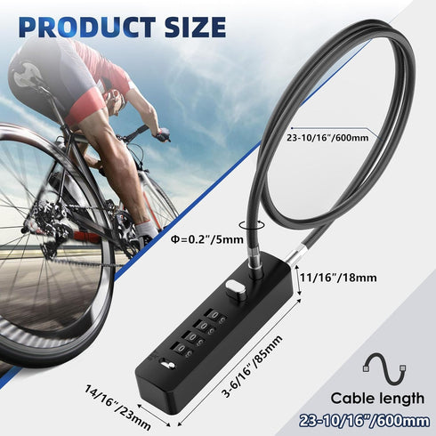 Cable Locks with Combination - 23.6 Inch Steel Small Cable Rope Locks with 4-Digit Combination, Resettable Code for