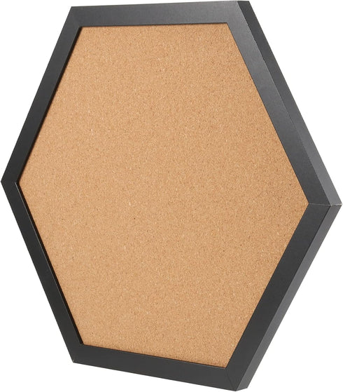 HAKZEON 6 Pack Hexagon Cork Board: 12"x12" Black Framed Decorative Bulletin Board with 48 Push Pins