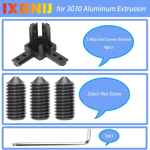 4Set 3030 Solid Connector 3-Way End Corner Bracket with M6x8mm Screws for Black Aluminum Extrusion Accessories
