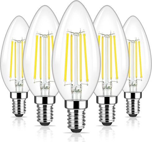Brightever E12 Candelabra LED Light Bulbs 60 Watt Equivalent, 620 Lumen 6W Clear LED Filament Candle Bulbs, Daylight