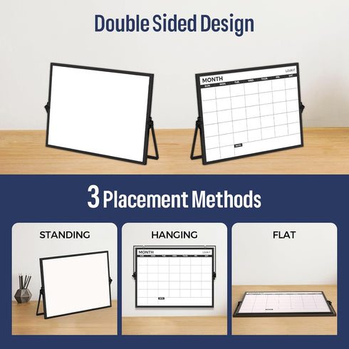 Loukin 17"x12" Magnetic Desktop Dry Erase Calendar with Stand, Reusable Planner Schedule for Desk, Office, Classroom