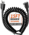18/3 Gauge Black Coiled Extension Cord, 15 ft Indoor Waterproof Flexible 3 Prong Spiral Power Cord for Home Office